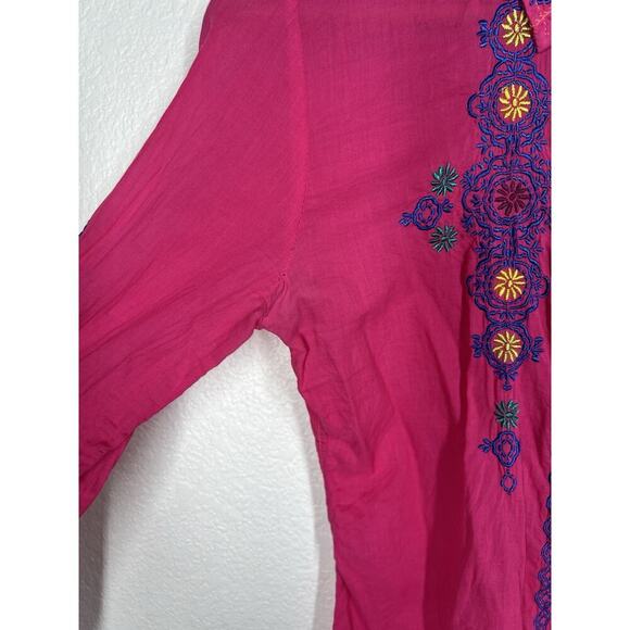 Johnny Was 3J Workshop Embroidered Button Front Shirt Small Pink - Picture 4 of 5